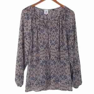 CAbi Siena Long Sleeve Floral Blouse Pink S